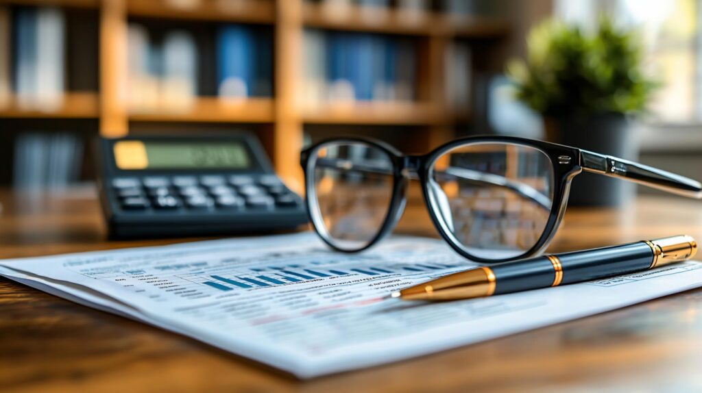acquisition price - Financial documents on a wooden desk
