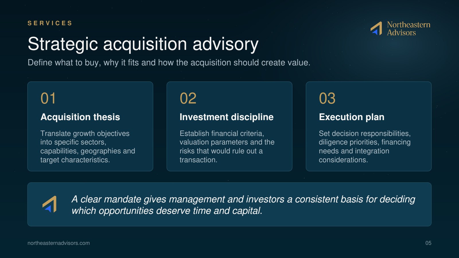 NEA Brochure page 5: Strategic acquisition advisory