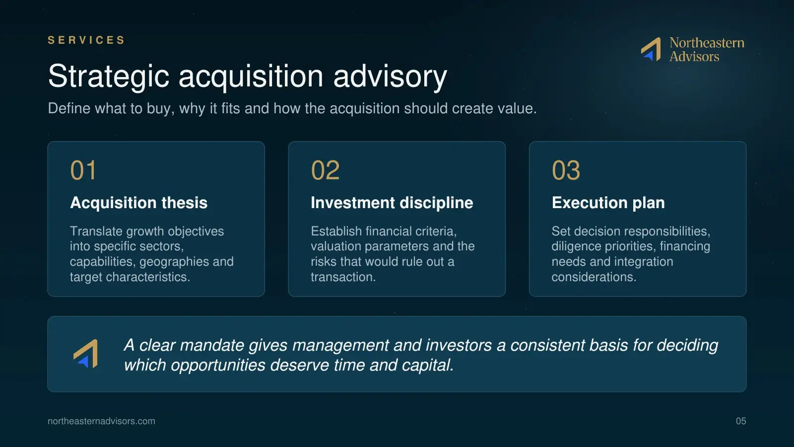 NEA Brochure page 5: Strategic acquisition advisory
